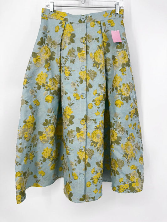 ABBEYGLASS Size M Teal & Yellow Floral Textured Skirt