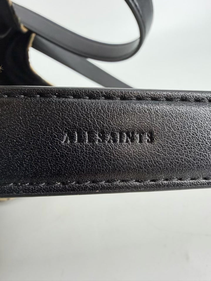 ALLSAINTS Black & Natural Raffia Woven Tote Bag