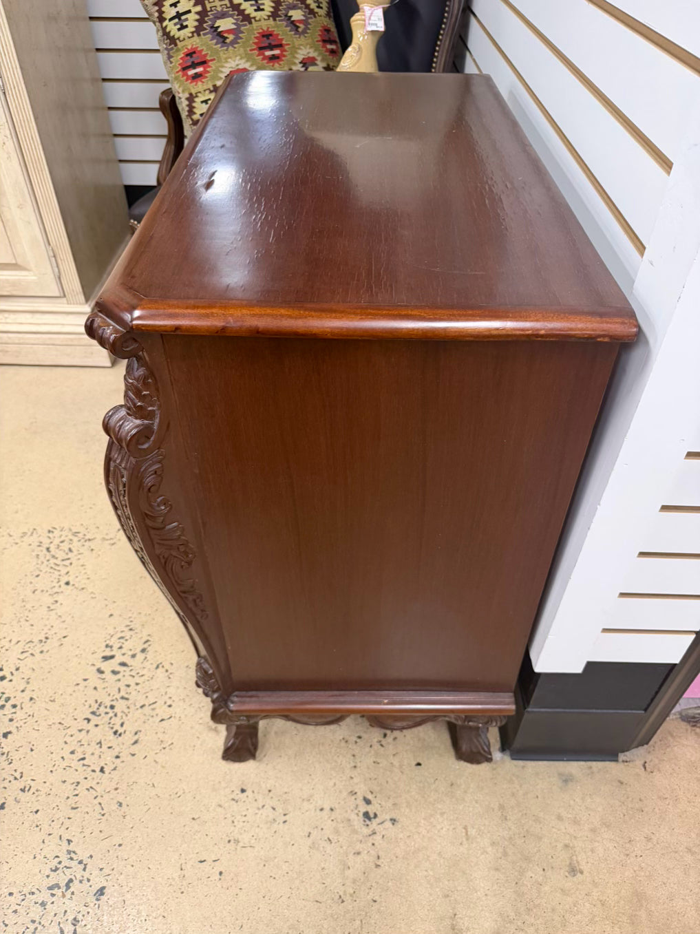 Ornate Dark Brown Wood 3 Drawer Chest
