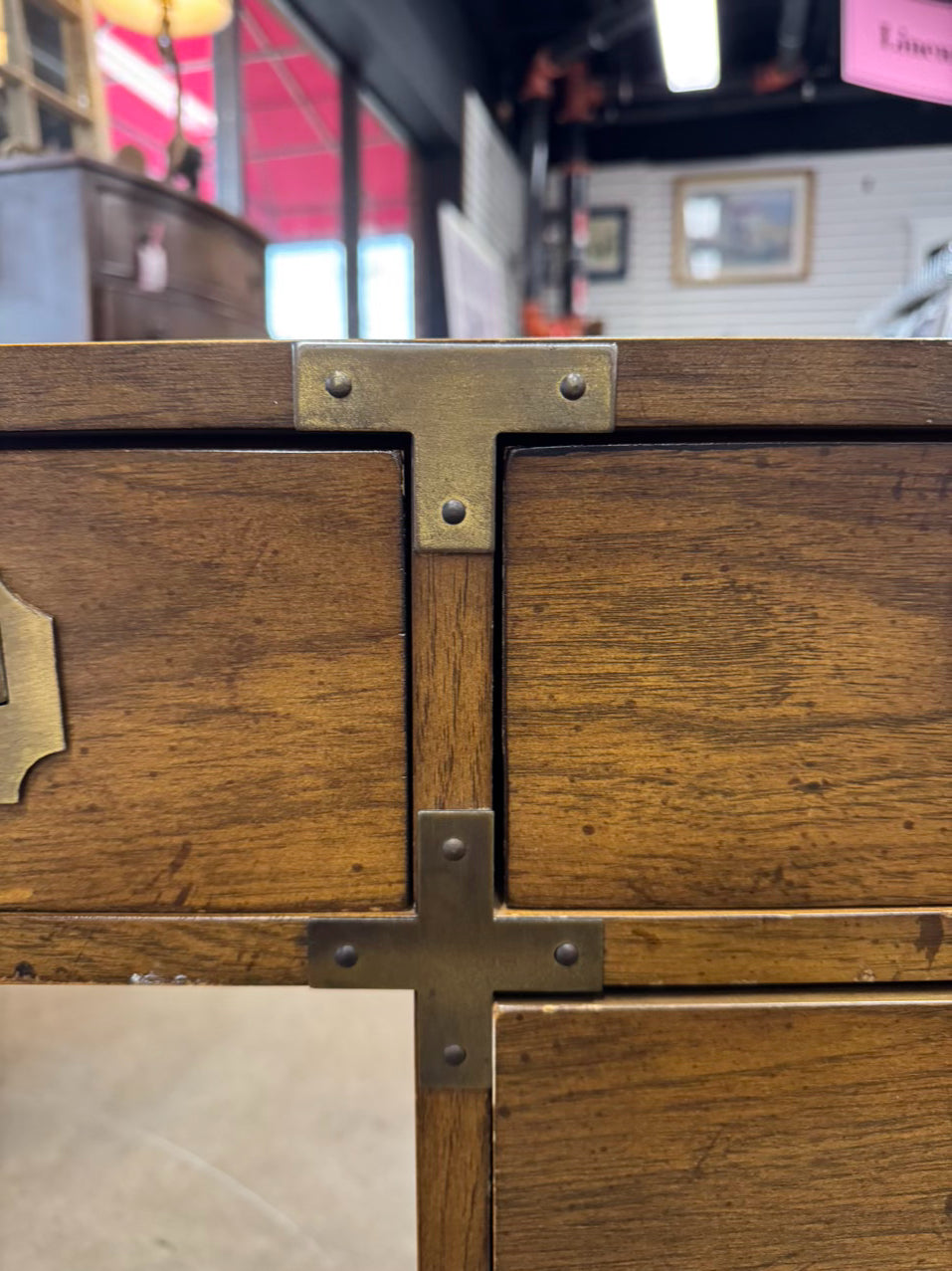 BERNHARDT Wood & Brass Campaign 9-Drawer Desk