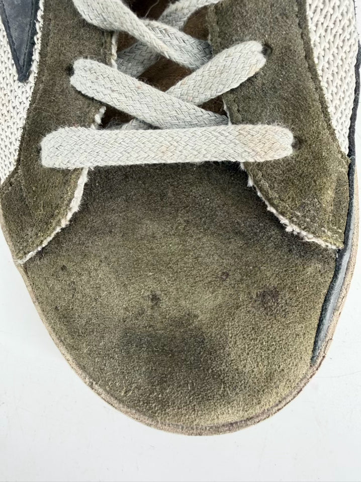 GOLDEN GOOSE Size 45 Olive & Cream Leather Sneakers