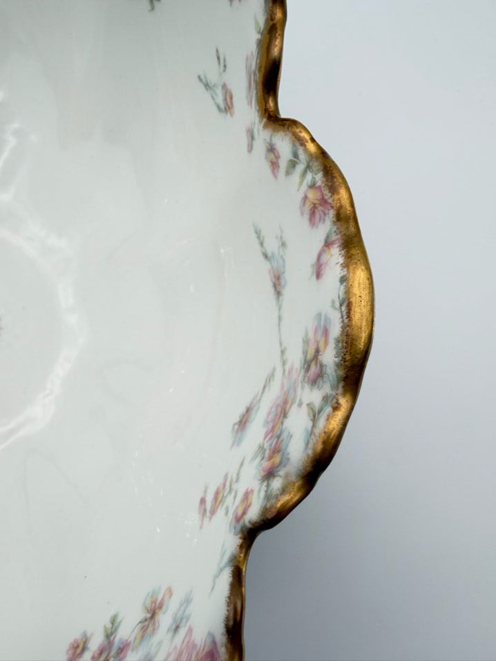 HAVILAND White , Green & Pink China Large Pedestal Punch Bowl