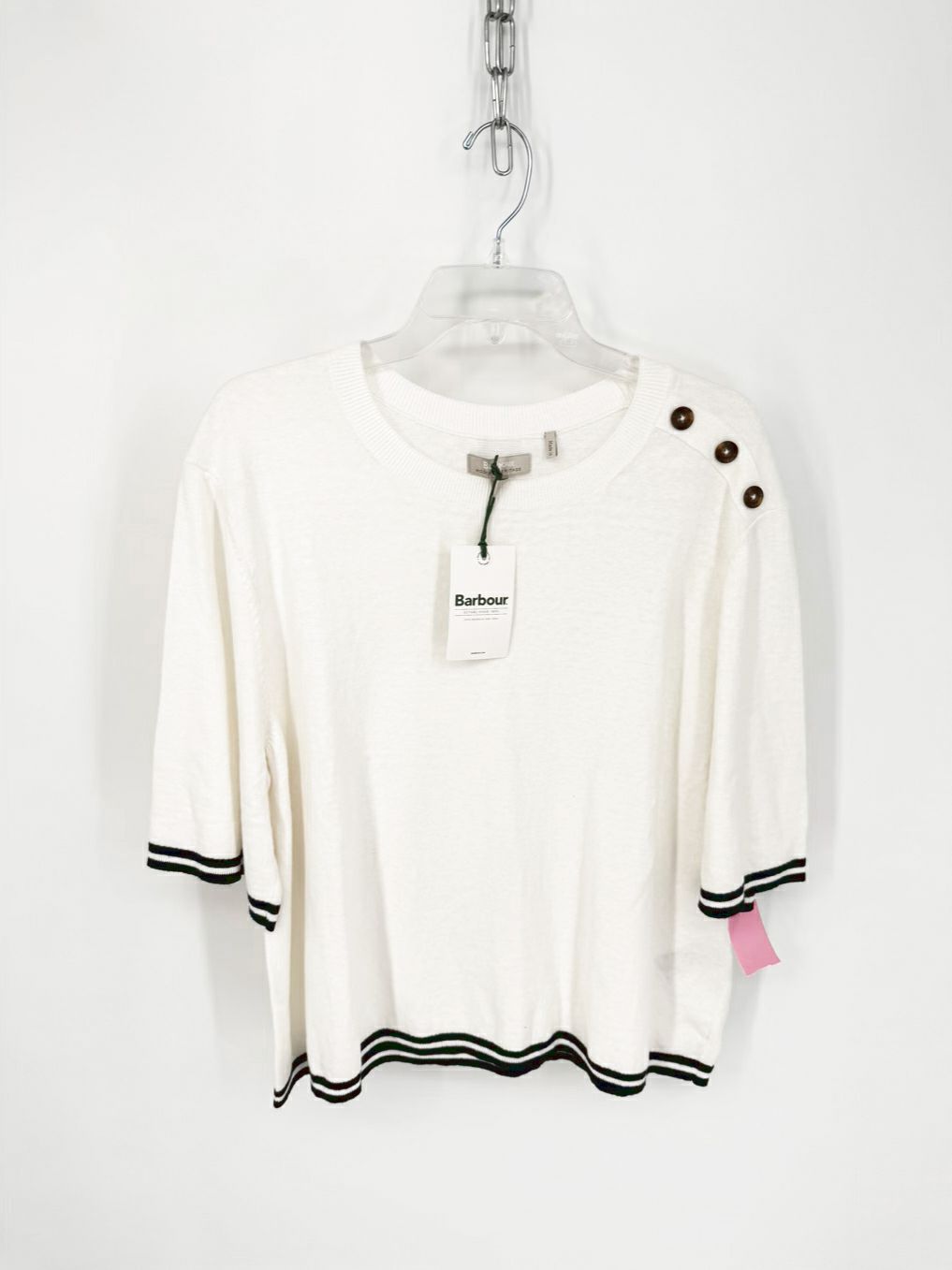 BARBOUR Size 14 Cream Short Sleeve Sweater NWT