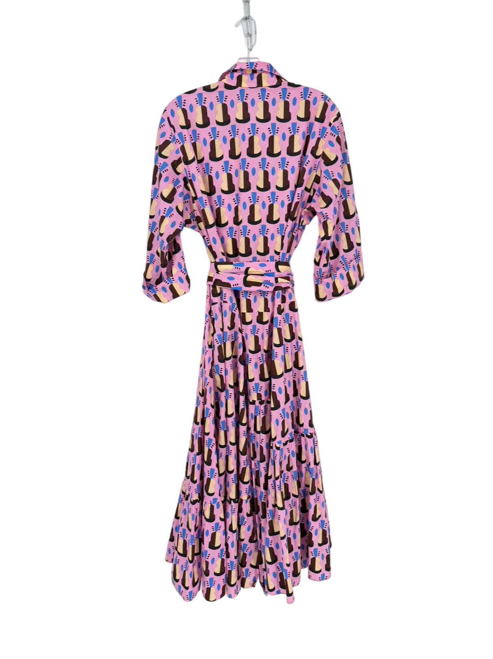 ODEEH Wmn's Size 38 Pink Belted Print Maxi-Dress