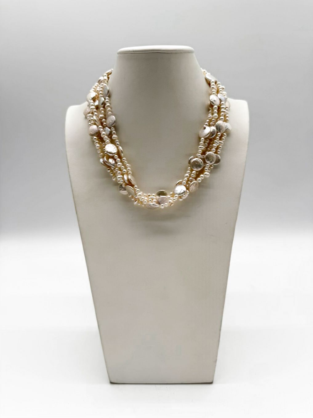 Iridescent Pearl Multi-Strands Necklace w/ 925 Clasp