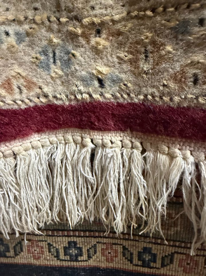 TURKISH Burgundy & Cream Wool Jaldar Fringe Area Rug