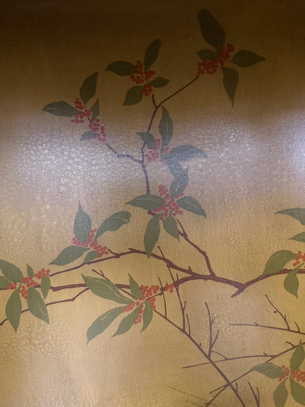Gold & Red Wood Asian Inspired Tree Cabinet w/ Open Upper Shelf