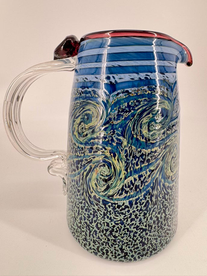 Blue & Yellow Blown Glass Stary Night Pitcher