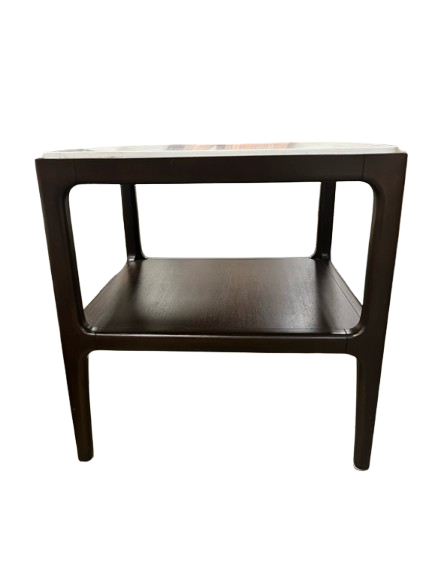 Brown & White Wood & Stone End Table