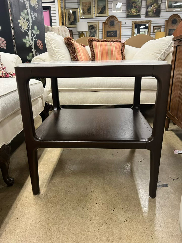 Brown & White Wood & Stone End Table