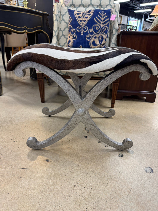Brushed Silver Metal & Zebra Print Fabric Foot Stool