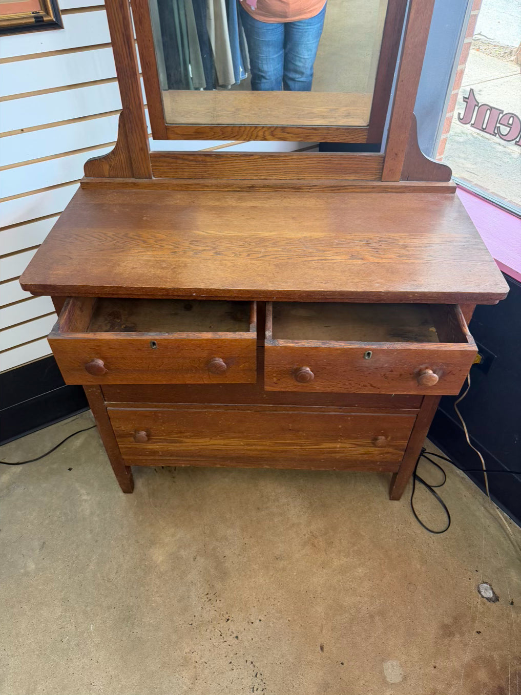 VINTAGE Light Oak Dresser w/ Mirror