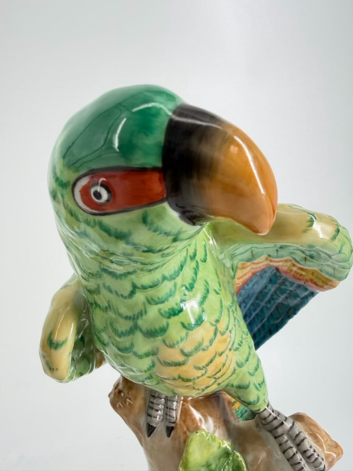 JEANNE REED Green , Pink & Blue Porcelain Pair Of Parrot Figurines