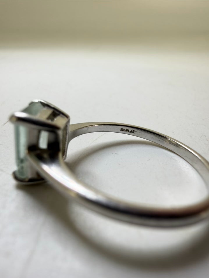 Platinum Aquamarine Emerald Cut Ring