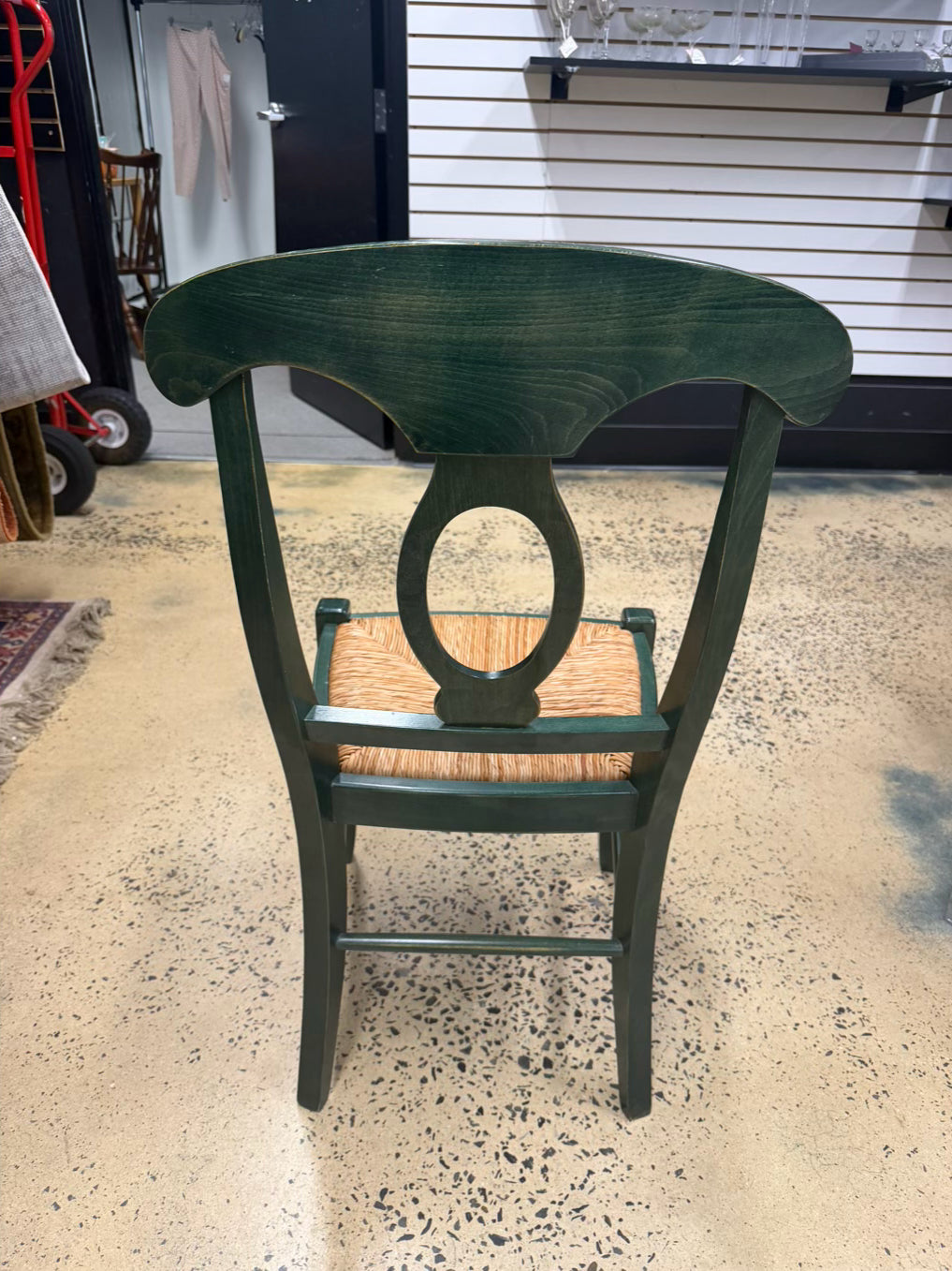 POTTERY BARN Green Wood Set of 4 Chairs w/ Rush Seats