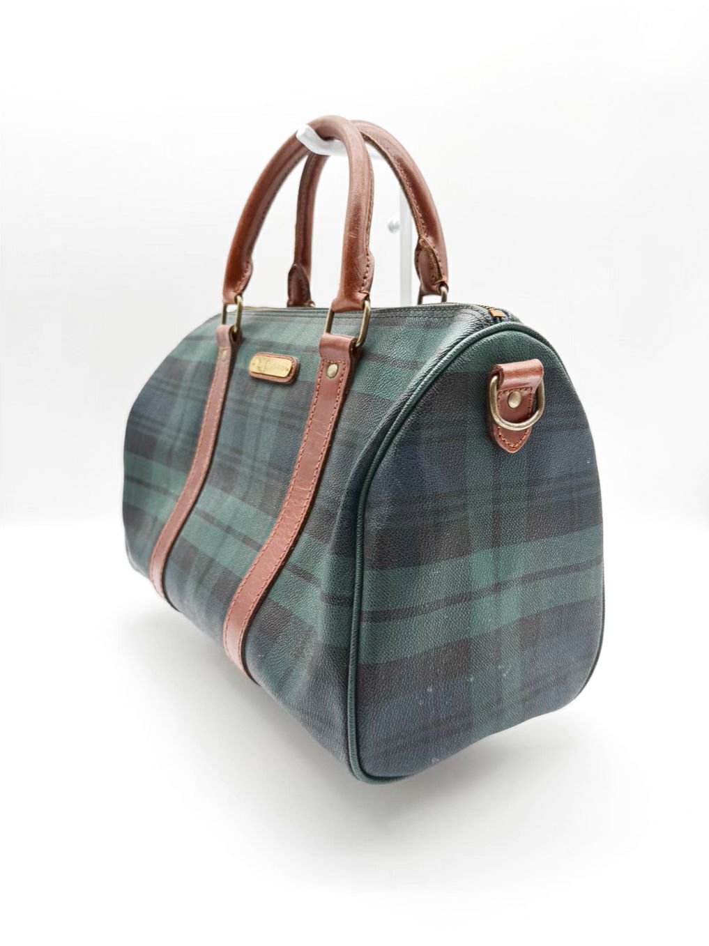 POLO RALPH LAUREN Blue & Green Coated Canvas Plaid Purse