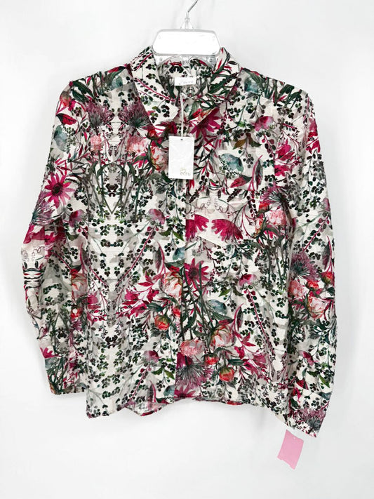 ECRU Size S Beige & Magenta Floral Blouse NWT