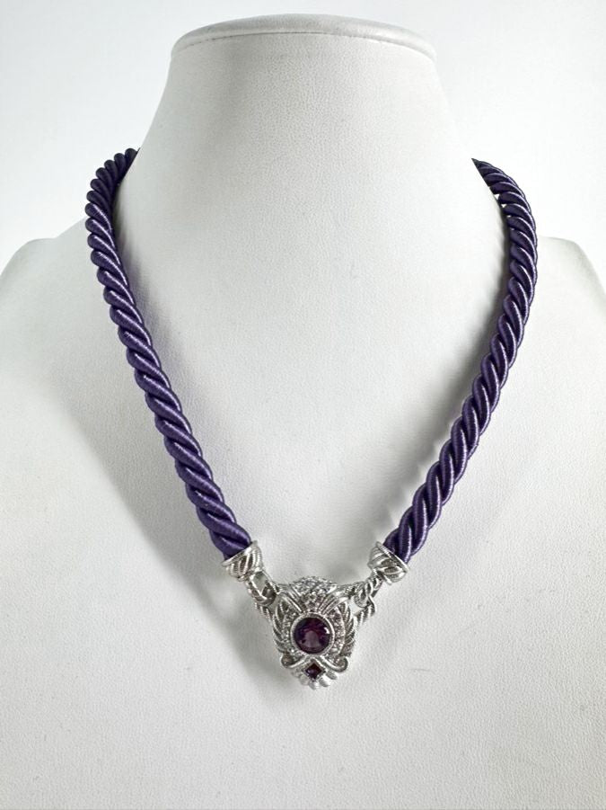 JUDITH RIPKA STERLING SILVER & Cubic Zirconia Purple Cord Necklace