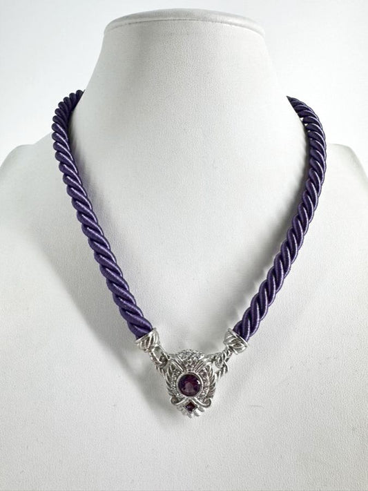 JUDITH RIPKA STERLING SILVER & Cubic Zirconia Purple Cord Necklace