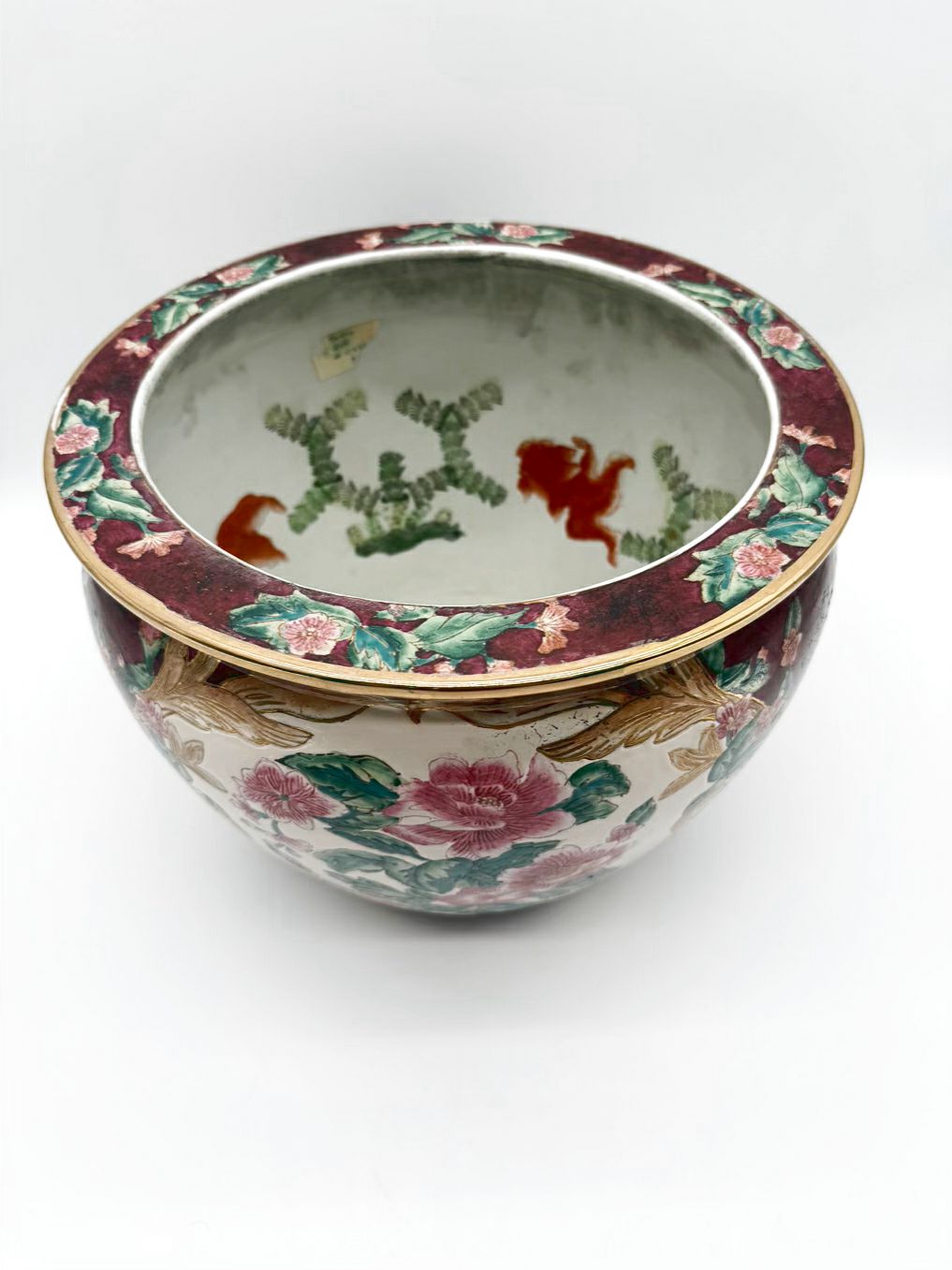 ANDREA BY SEDAK Pink, Cream & Green Porcelain Fish Bowl Planter