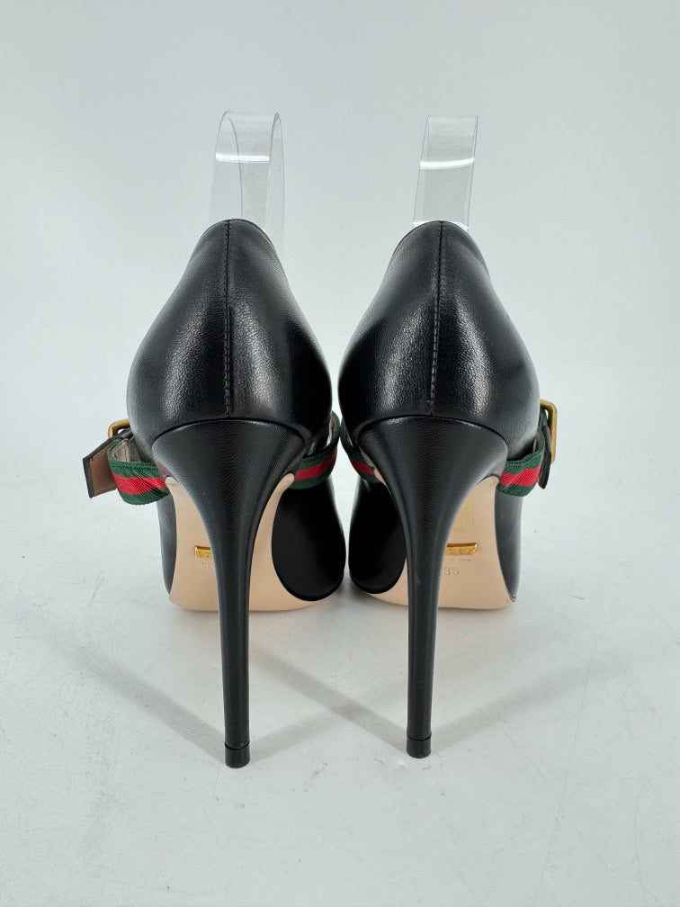 GUCCI Size  35 Black Leather Sylvie Mary Jane Pumps