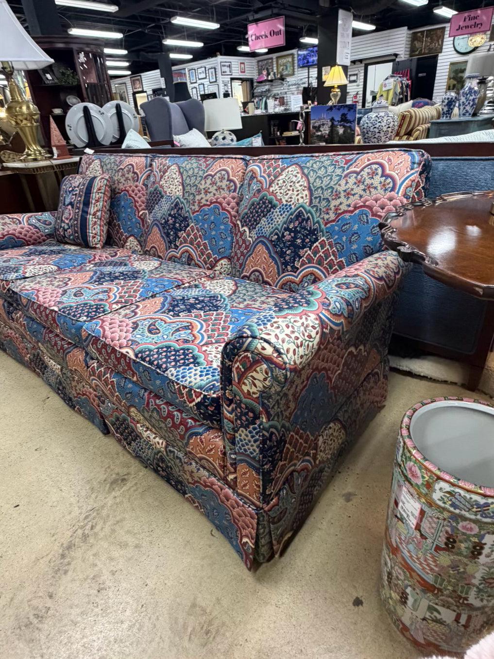 Blue, Rose & Aqua Paisley Sofa