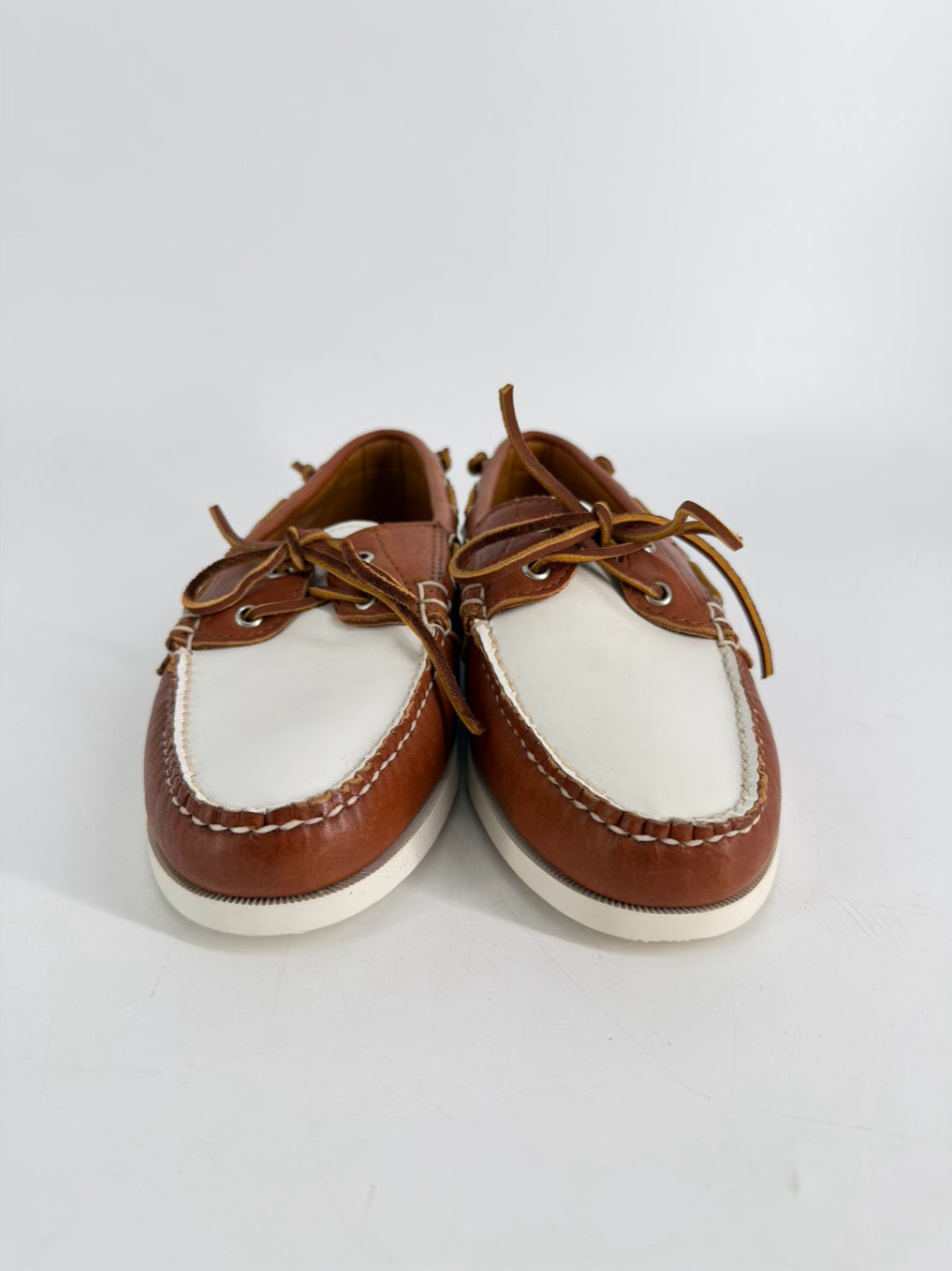 RALPH LAUREN Size 10 Cognac & White Leather Boat Shoes