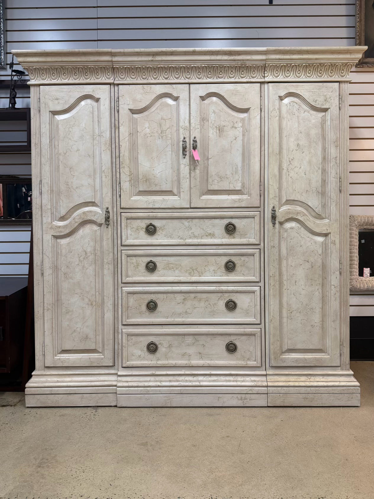 BERNHARDT Cream Wood Central Cabinet Armoire w/ 2 Side Units