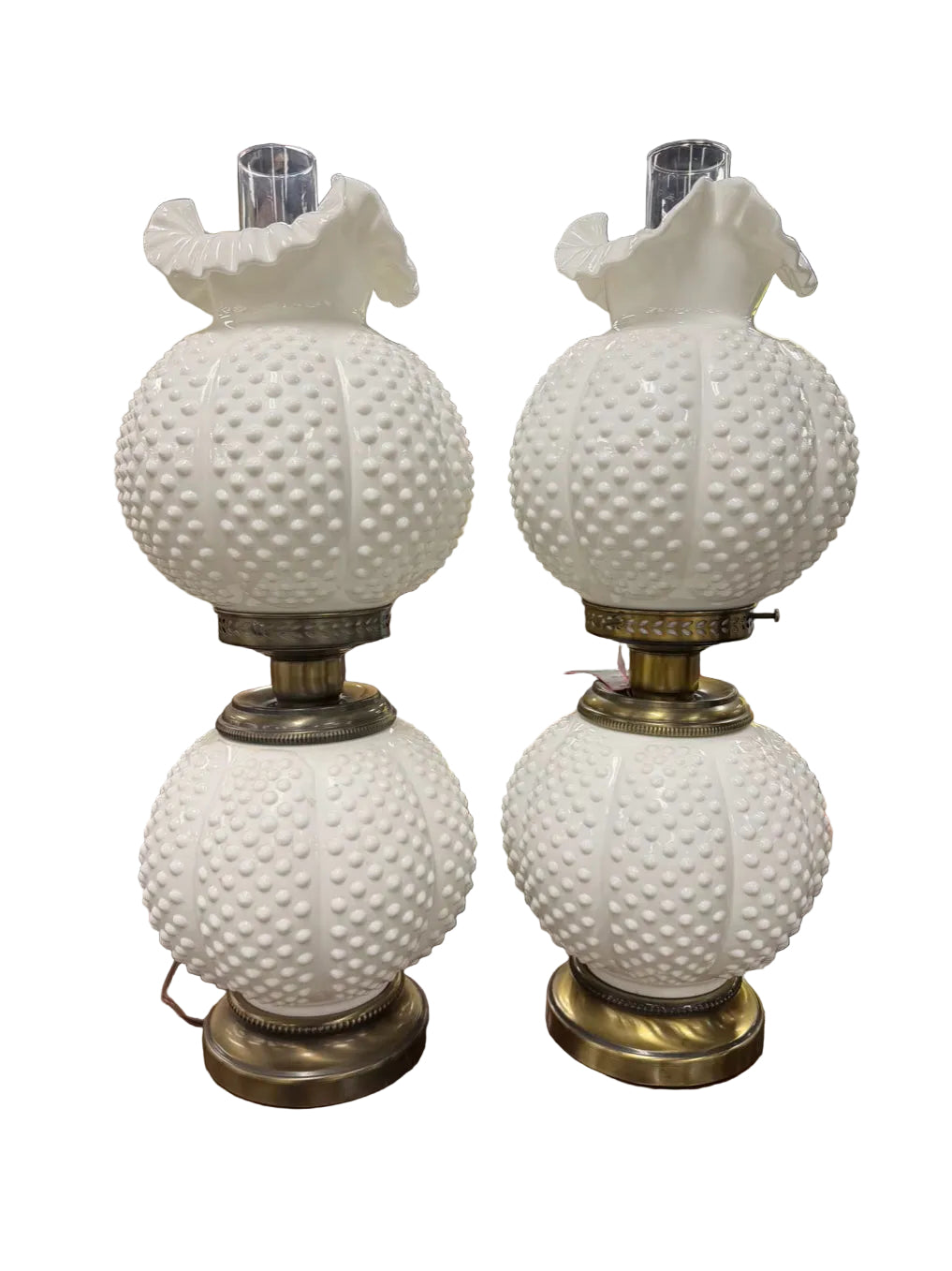 FENTON White Hobnail Glass Pair Of Lamps