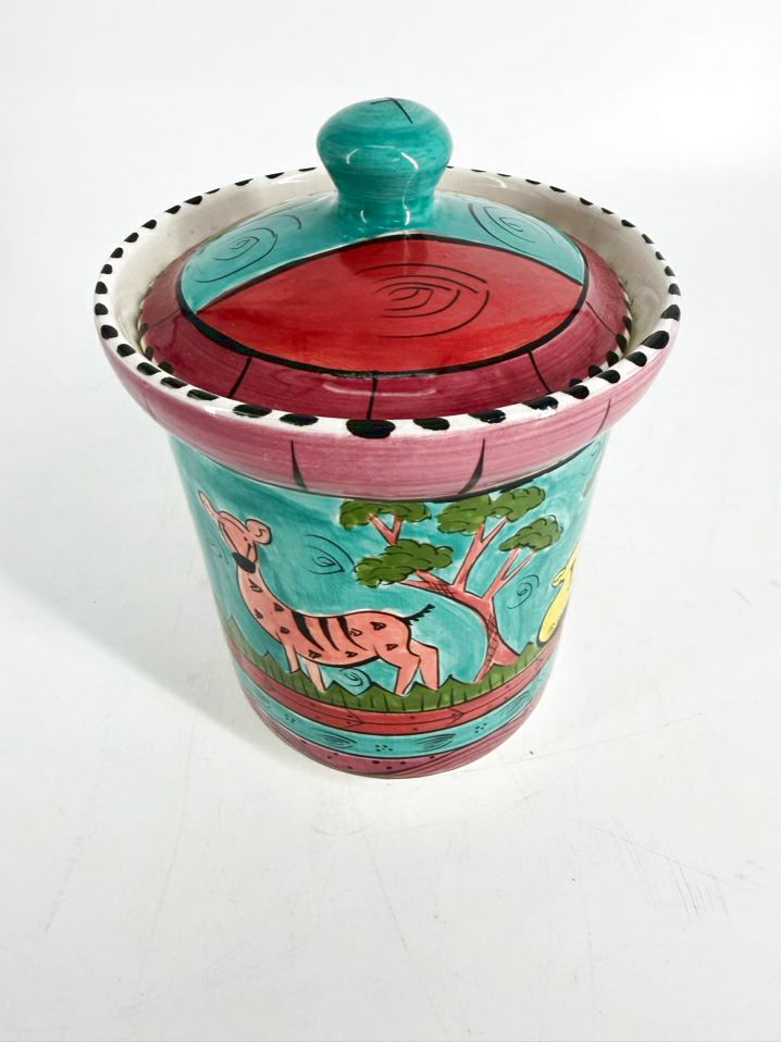 ZIMBABWE Multi Colored Ceramic Small Jar w/ Lid