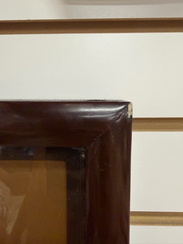 Wood Panel In Bamboo Like Frame w/ Green Inlaid Stone