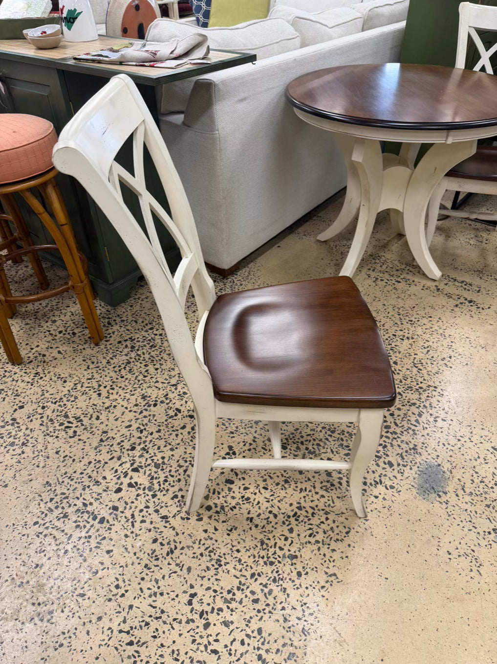Brown & White Wood Round Table & 2 Chairs