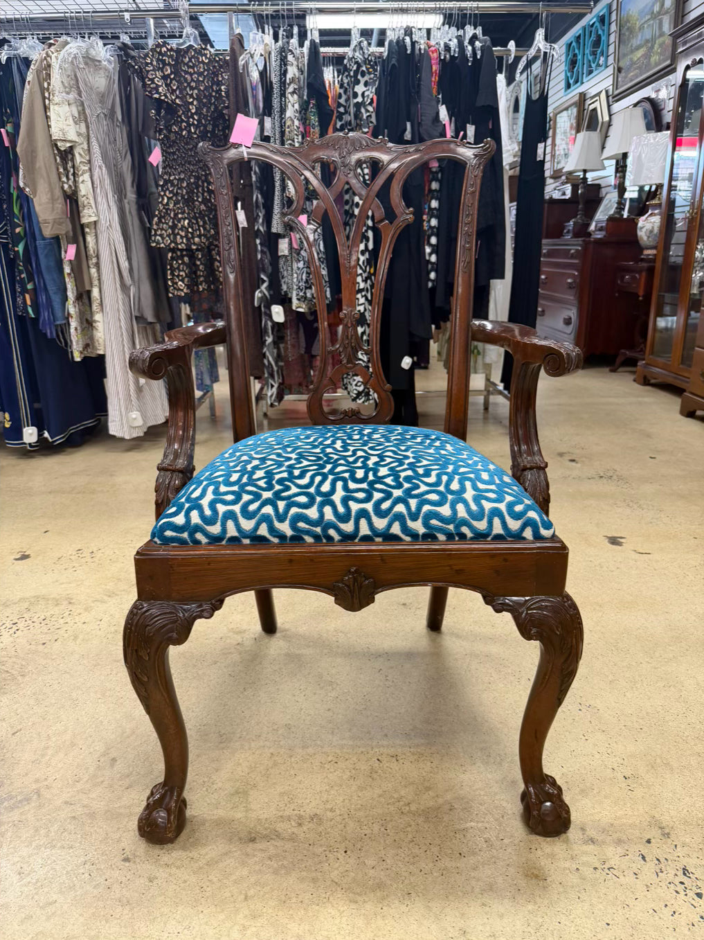 Queen Ann Wood Arm Chair w/ Ball & Claw Feet