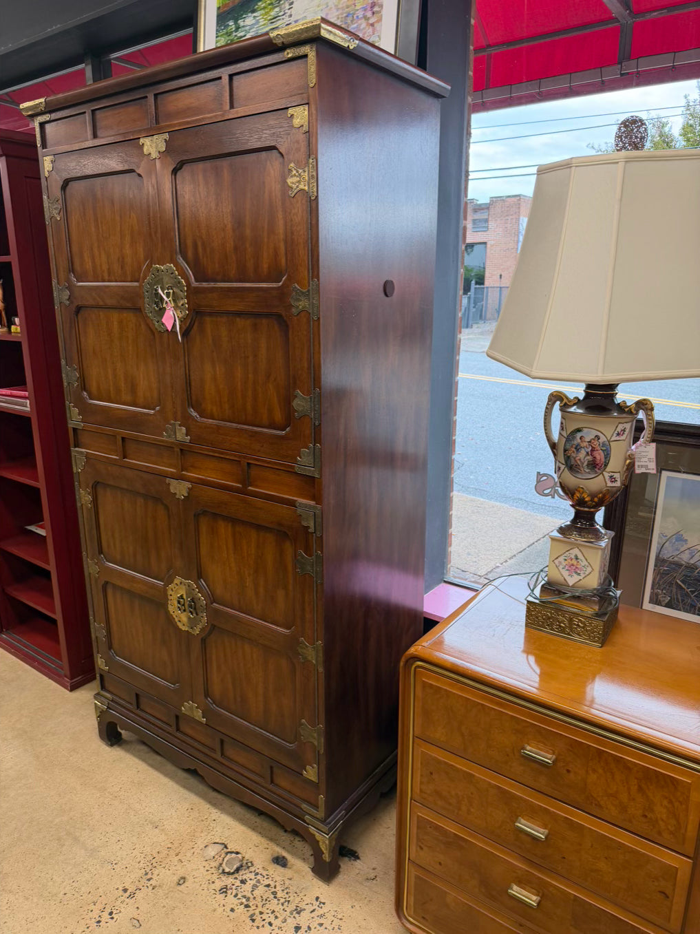 Dark Mahogany Asian Armoire w/ Drawers