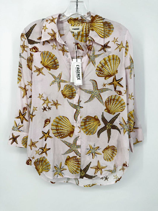 L'AGENCE Size S Pink & Yellow Seashell Camille Blouse NWT