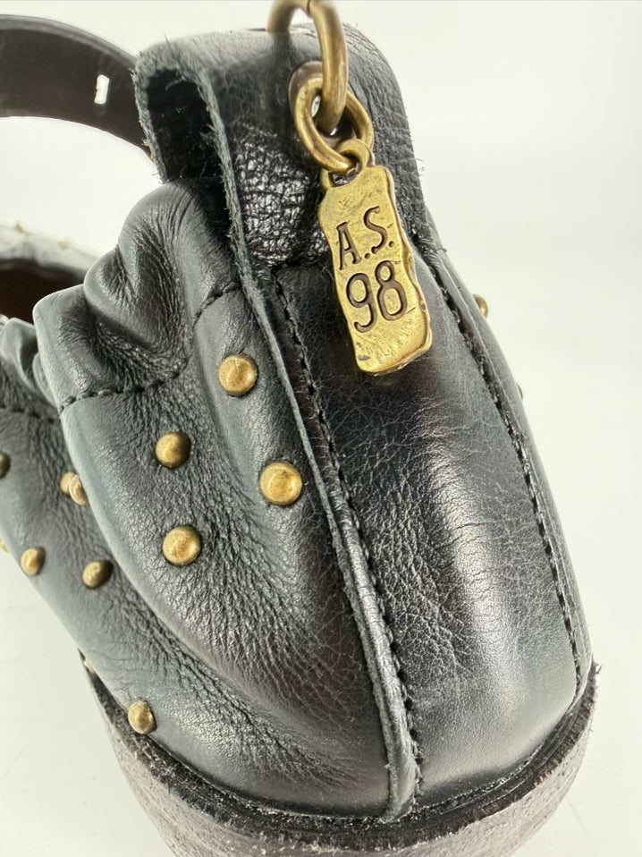 AS 98 Size 40 Black Leather Stud Detail Mary Janes