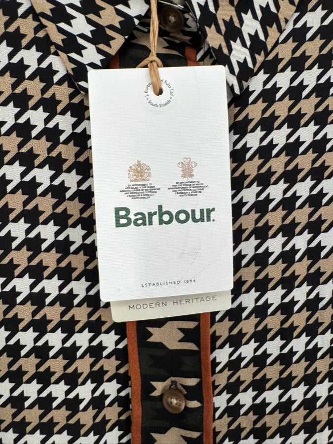 BARBOUR Size 14 Tan & Black Houndstooth Blouse NWT