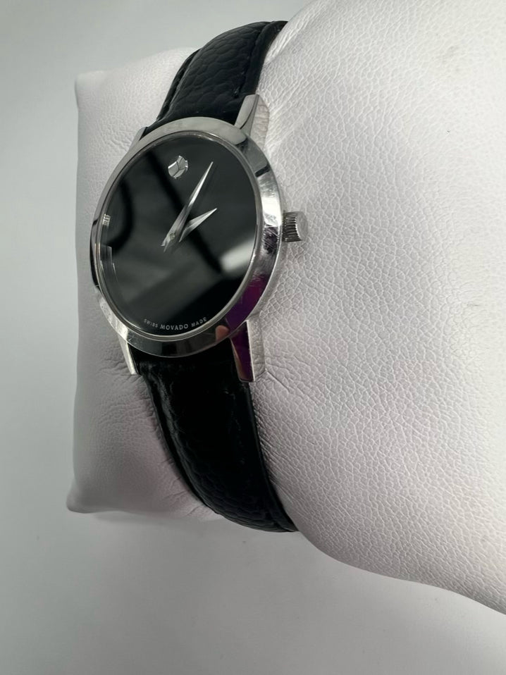 MOVADO Black Leather Stainless Steel Sapphire Crystal Watch
