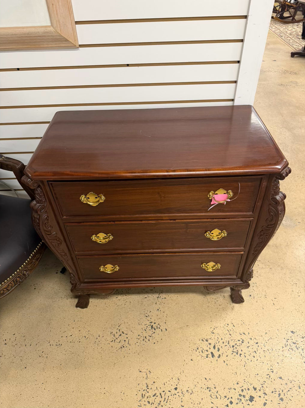 Ornate Dark Brown Wood 3 Drawer Chest