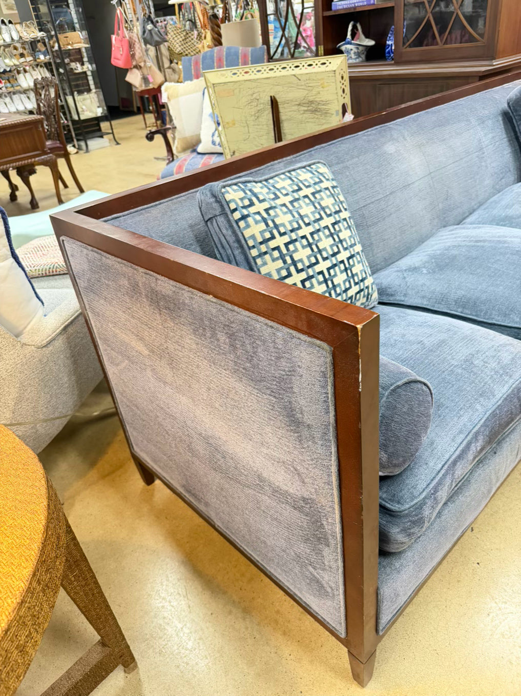 Blue Velveteen Square Sofa