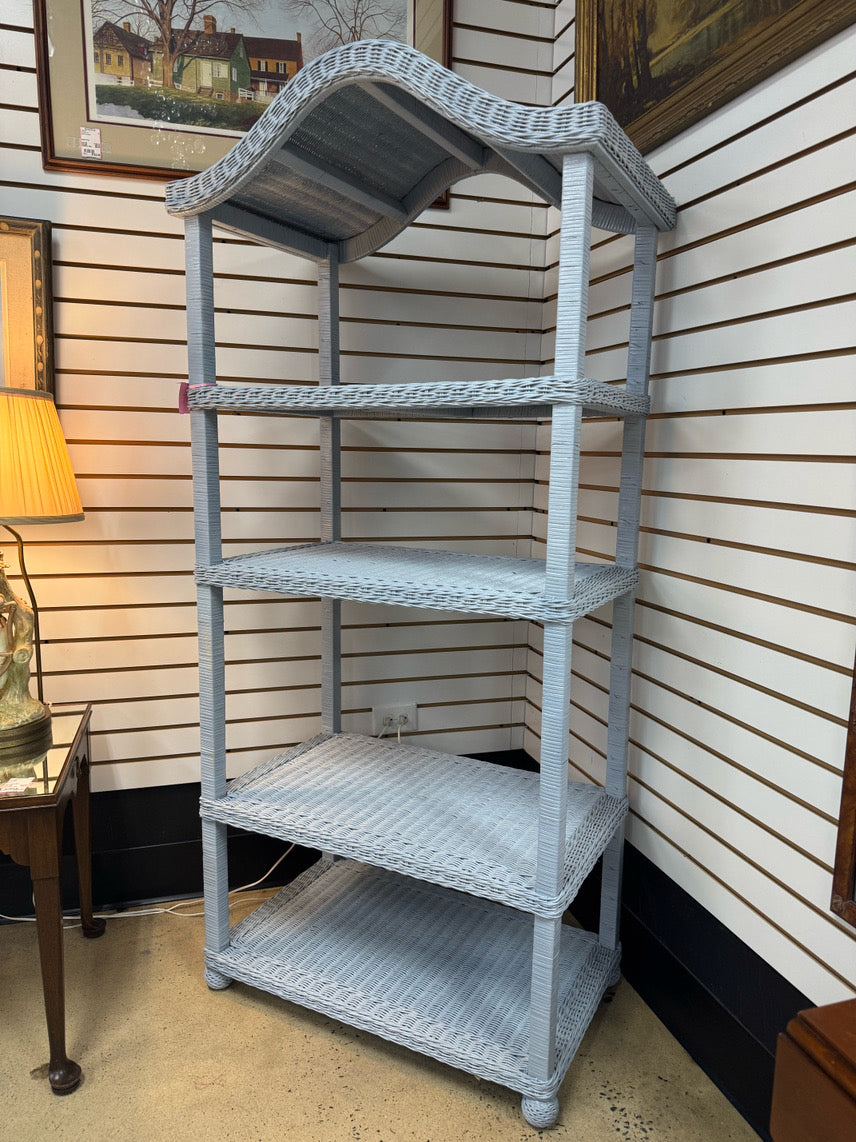 Blue Painted Wicker Arched 4-Shelf Etagere