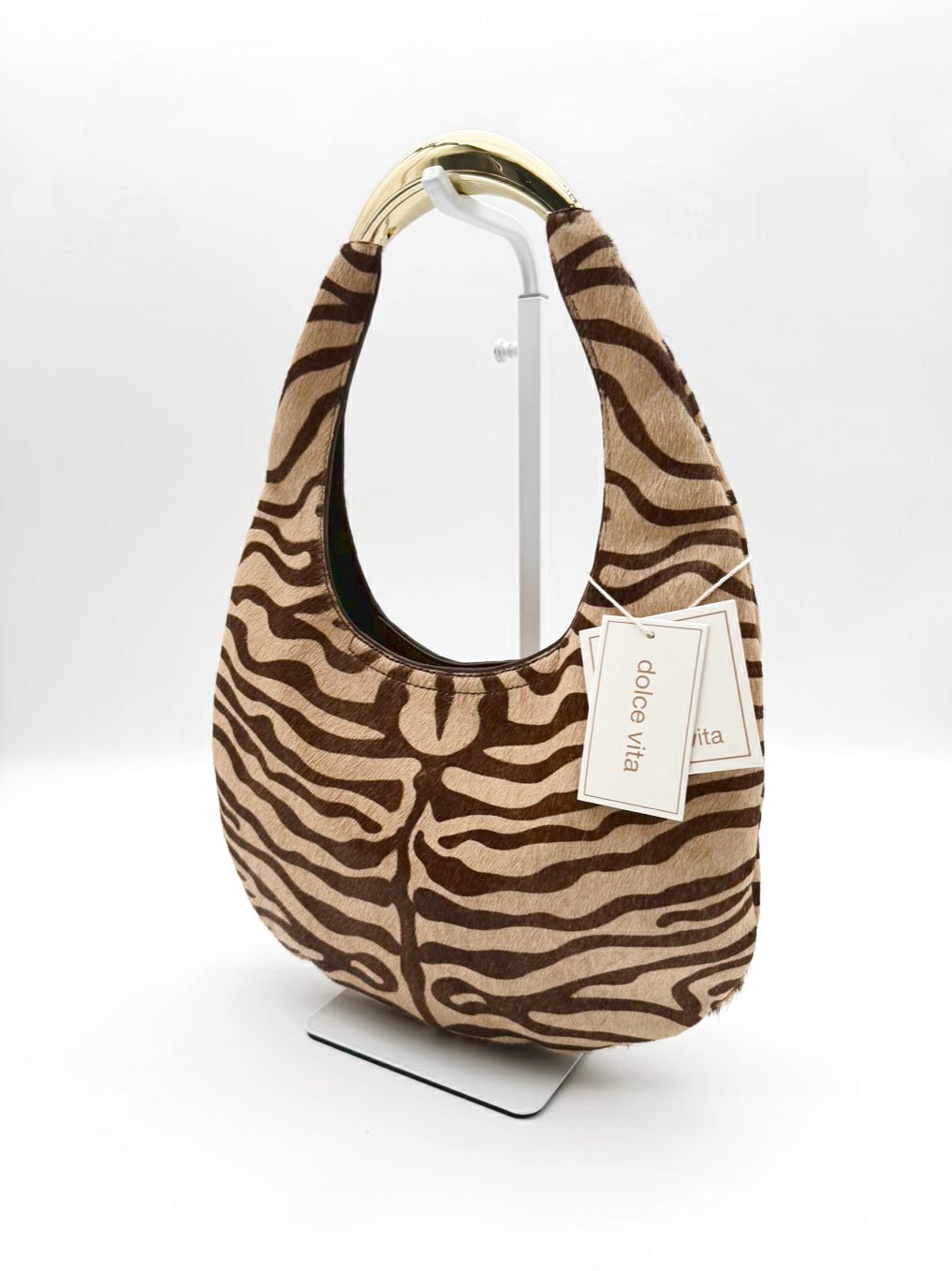DOLCE VITA Brown & Cream Leather & Animal Print Purse NWT