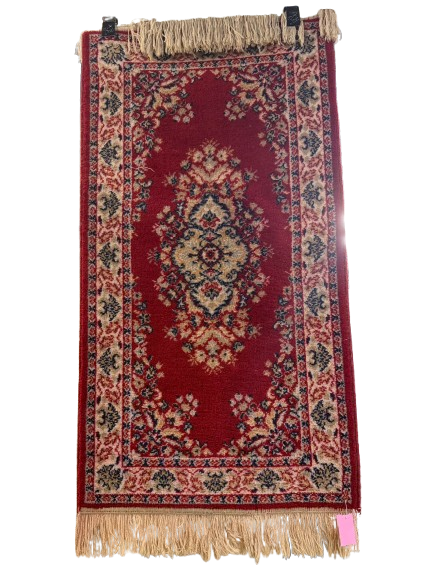 Oriental Red, Cream & Blue Area Rug w/ Fringe