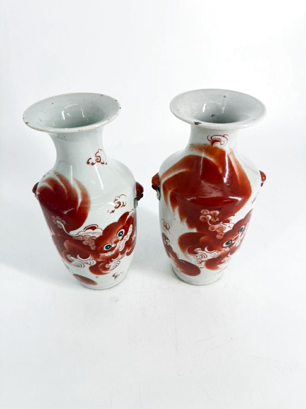 Rust & White Porcelain Pair Of Vases
