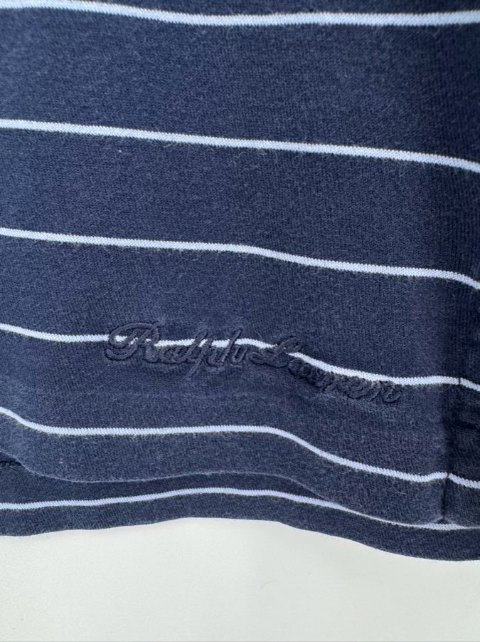 RALPH LAUREN PURPLE LABEL Size XL Blue & White Stripe Short Sleeve Shirt