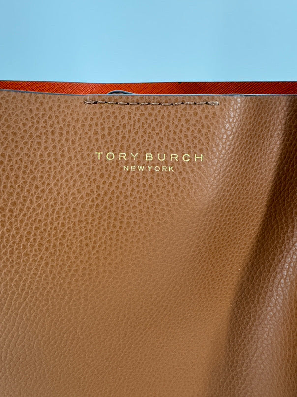 TORY BURCH Camel Leather 2-Strap Perry Bucket Bag