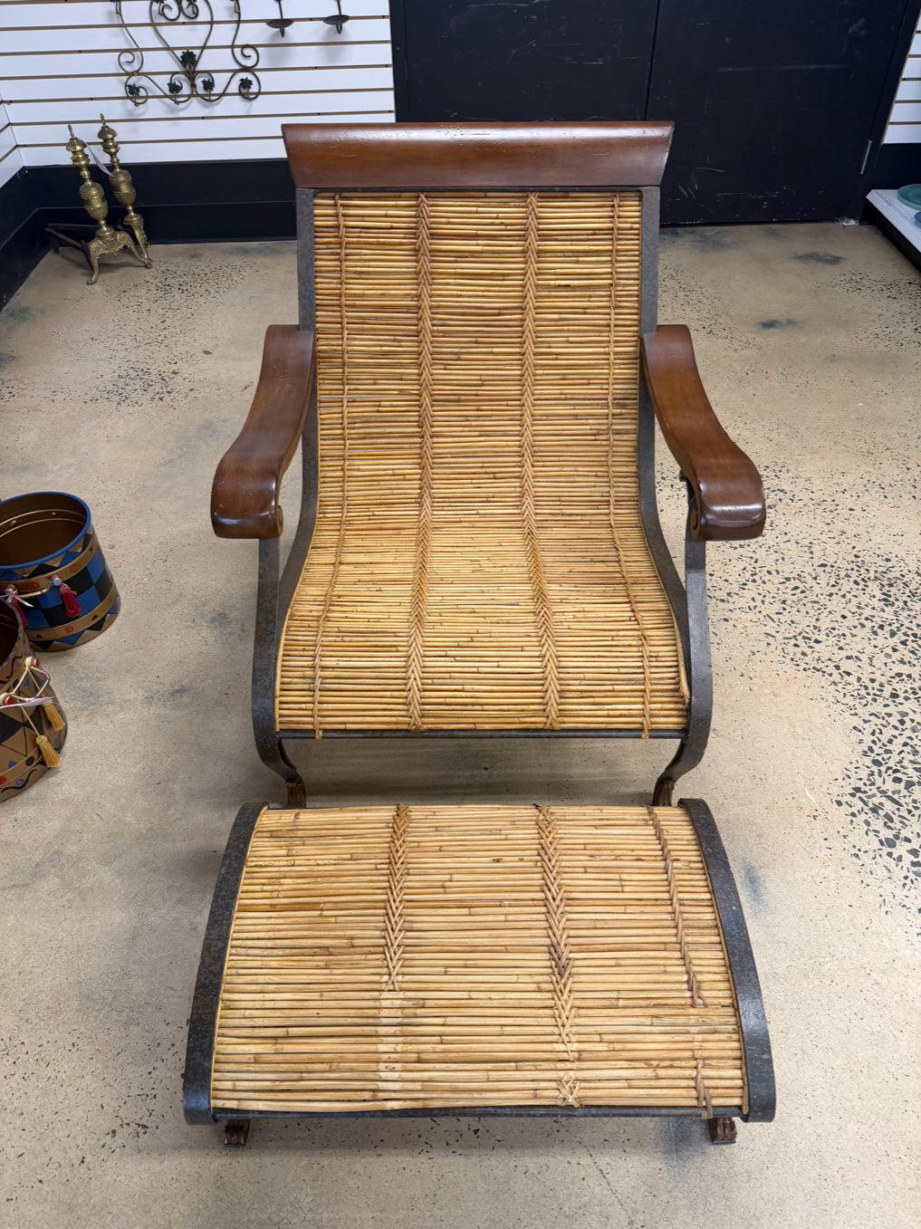 Natural & Brown Bamboo & Wood Chair w/ Ottoman