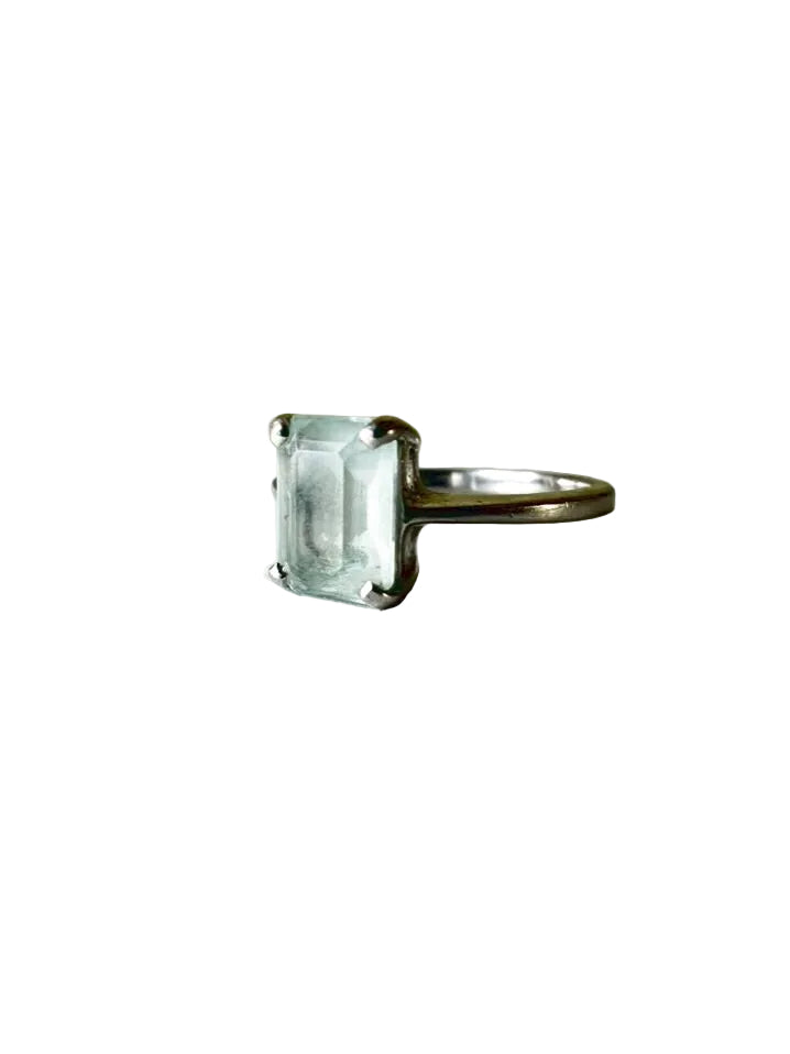Platinum Aquamarine Emerald Cut Ring