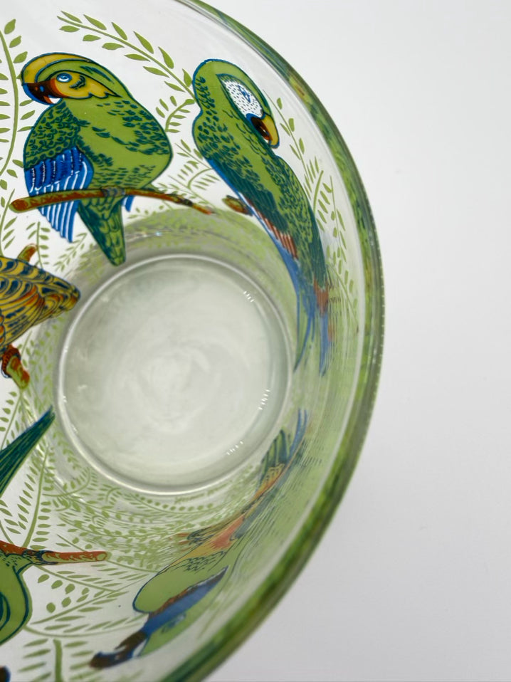 VINTAGE NEIMAN MARCUS Clear, Green & Yellow Set of 6 Tropical Parrot Glasses