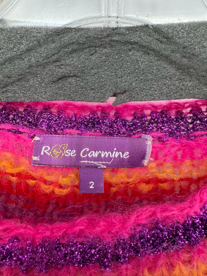 ROSE CARMINE Size 2 Red & Purple Mohair Blend Stripe Sweater